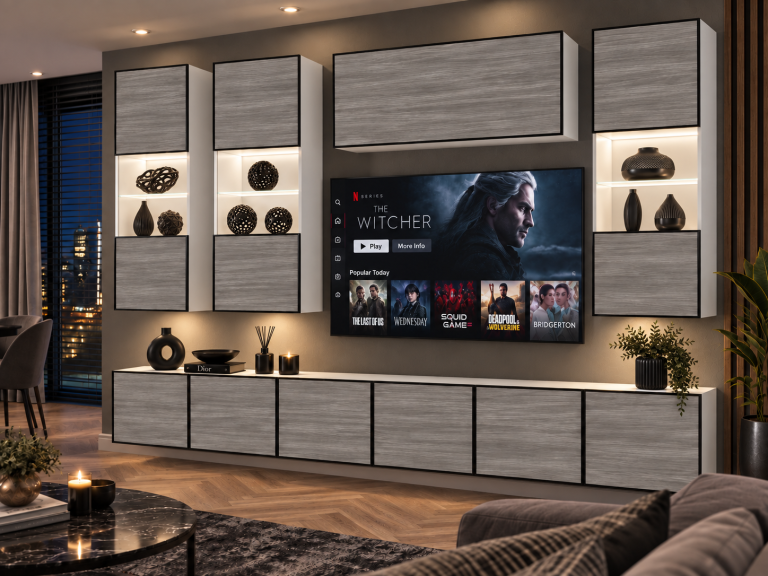 Mobilă de sufragerie Linea 300 cm TV/RTV gri antracit grafit Producător IMP L Pacino 5/5/W/GW1/0/0