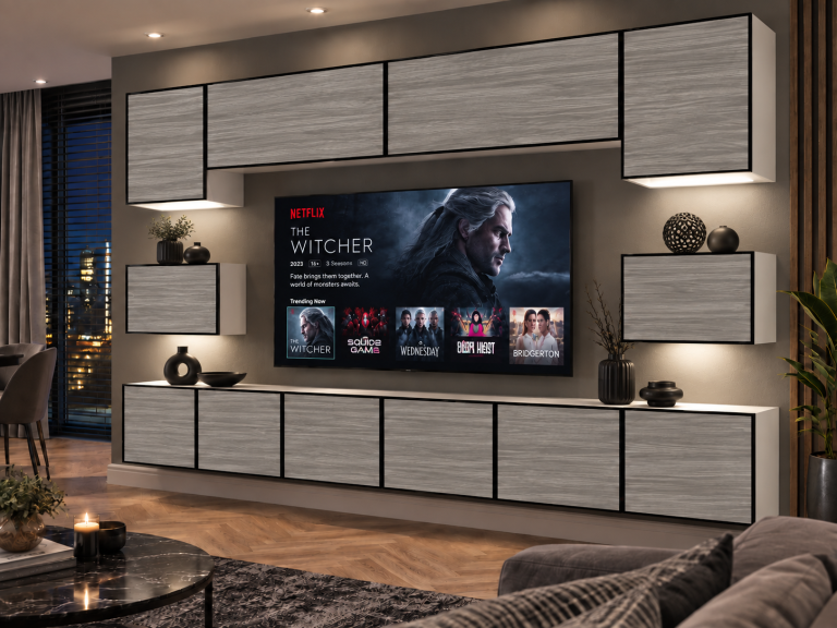 Mobilă de sufragerie Linea 300 cm TV/RTV gri antracit grafit Producător IMP L Tarantino 3/5/W/GW1/0/0