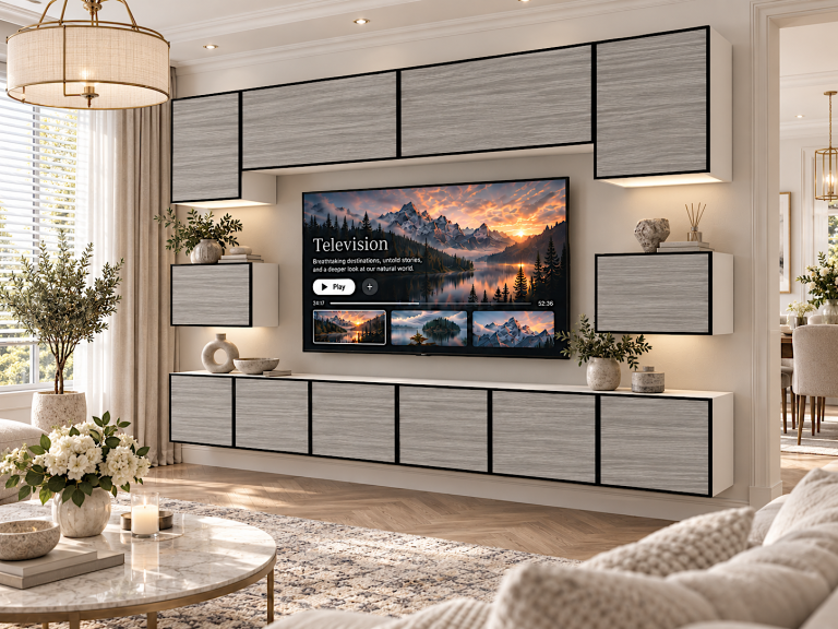 Mobilă de sufragerie Linea 300 cm TV/RTV gri antracit grafit Producător IMP L Tarantino 3/5/W/GW1/0/0