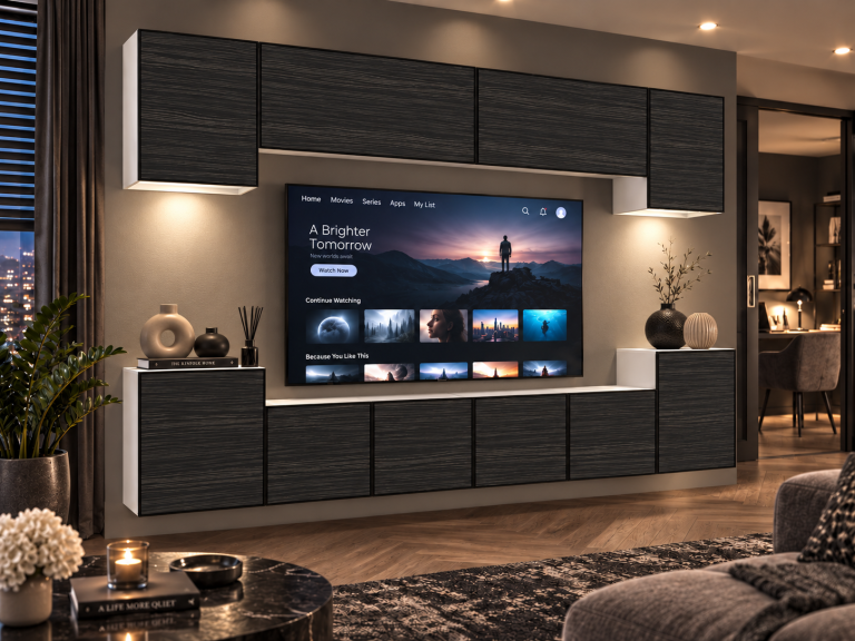 Mobilă de sufragerie Linea 300 cm TV/RTV negru abanos Producător IMP L Hepburn 4/5/W/HK/0/0