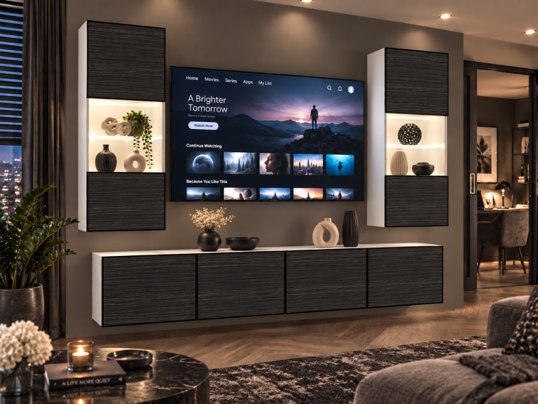 Mobilă de sufragerie Linea 200 cm TV/RTV negru abanos Producent IMP L Keanu 7/5/W/HK/0/0