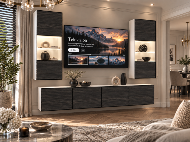 Mobilă de sufragerie Linea 200 cm TV/RTV negru abanos Producent IMP L Keanu 7/5/W/HK/0/0