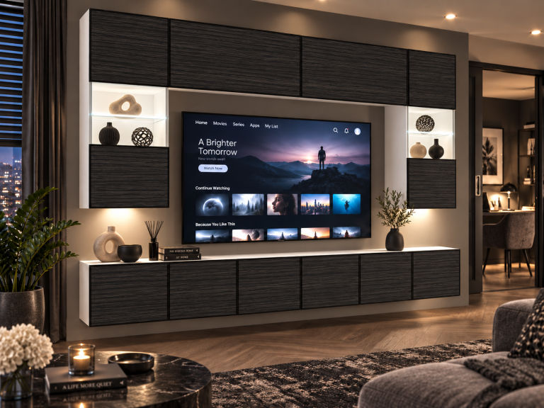 Mobilă de sufragerie Linea 300 cm TV/RTV negru abanos Producător IMP L Nolan 1/5/W/HK/0/0