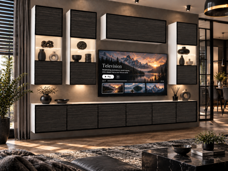Mobilă de sufragerie Linea 300 cm TV/RTV negru abanos Producător IMP L Pacino 5/5/W/HK/0/0