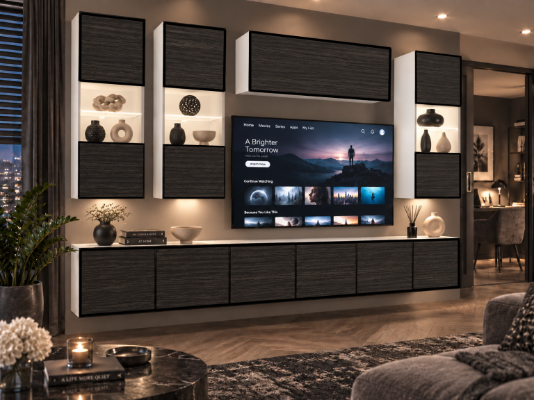 Mobilă de sufragerie Linea 300 cm TV/RTV negru abanos Producător IMP L Pacino 5/5/W/HK/0/0
