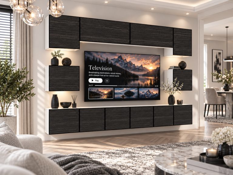 Mobilă de sufragerie Linea 300 cm TV/RTV negru abanos Producător IMP L Tarantino 3/5/W/HK/0/0