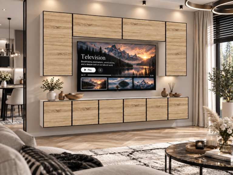 Mobilă de sufragerie Linea 300 cm TV/RTV aspect coloristic Wotan stejar Sonoma Producător IMP L Monroe 2/5/W/DS/0/0