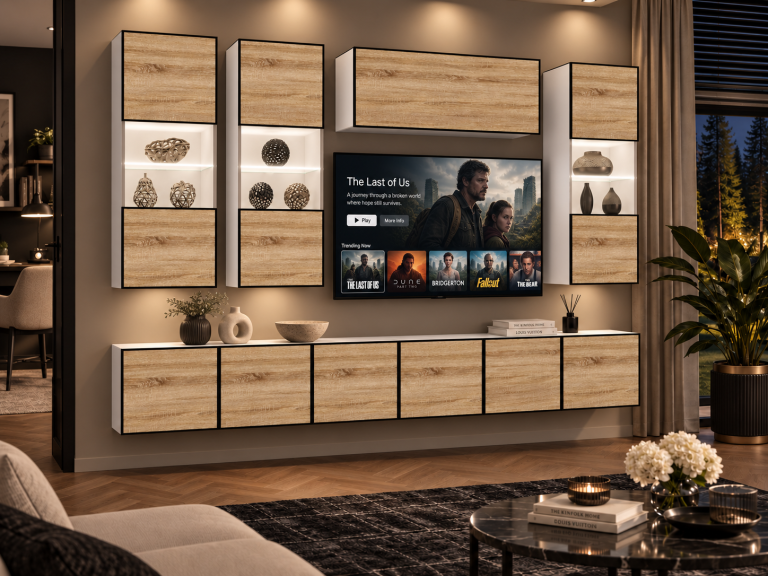 Mobilă de sufragerie Linea 300 cm TV/RTV aspect coloristic stejar Wotan stejar Sonoma Producător IMP L Pacino 5/5/W/DS/0/0