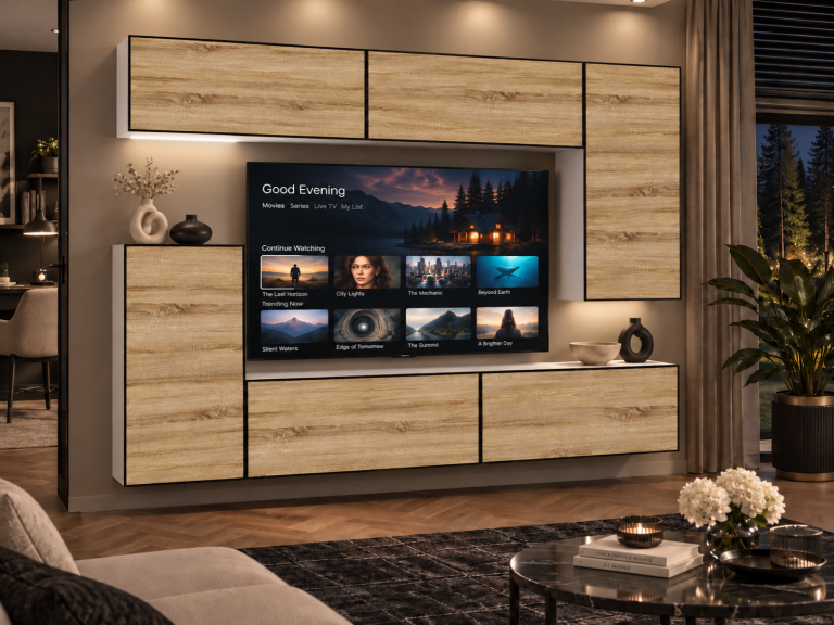 Mobilă de sufragerie Linea 250 cm TV/RTV aspect coloristic stejar Wotan stejar Sonoma Producător IMP L Woody 8/5/W/DS/0/0