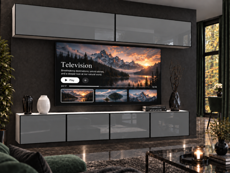 Mobilă de sufragerie Linea 200 cm TV/RTV gri lucios Producător IMP L Brando 6/5/W/S/0/0