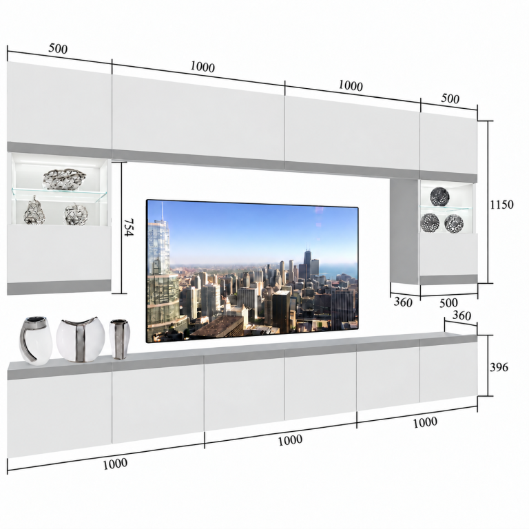 Mobilă de sufragerie Prestige 300 cm TV/RTV gri lucios Producător IMP P2 Nolan 1/5/W/S/0/0/SL