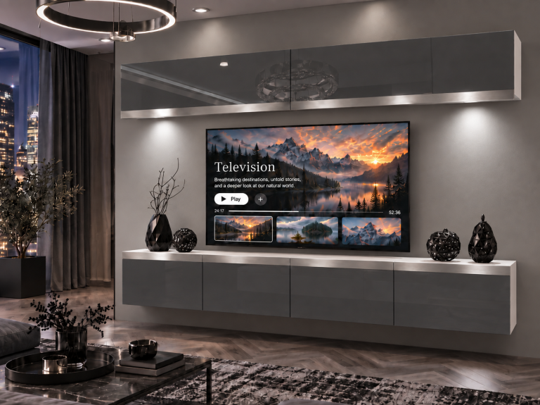 Mobilă de sufragerie Prestige 200 cm TV/RTV gri lucios Producător IMP P Brando 6/5/W/S/0/0/SL