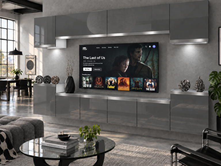 Mobilă de sufragerie Prestige 300 cm TV/RTV gri lucios Producător IMP P Hepburn 4/5/W/S/0/0/SL