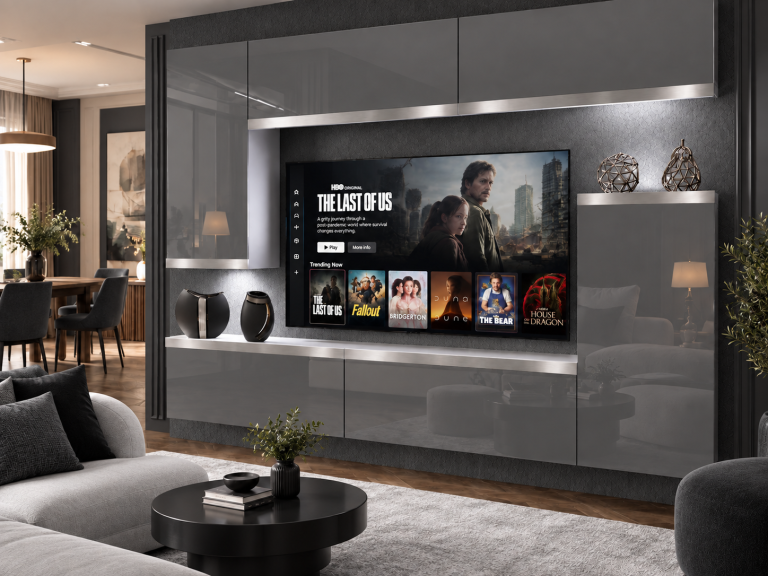 Mobilă sufragerie Prestige 250 cm pentru TV/RTV, negru lucios, Producător: IMP P Woody 8/5/W/B/0/0/SL
