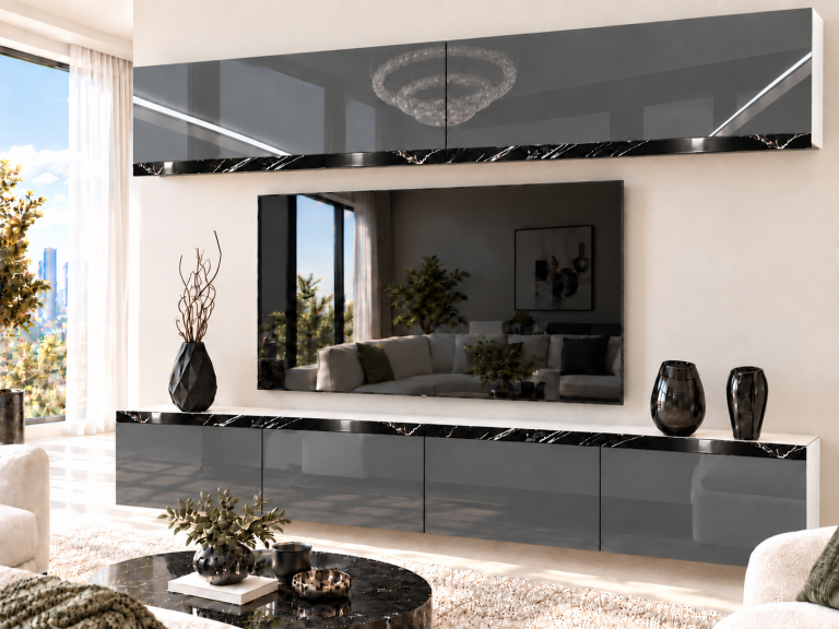 Mobilă de sufragerie Prestige 200 cm TV/RTV gri lucios Producător IMP P Brando 6/5/W/S/0/0/CS