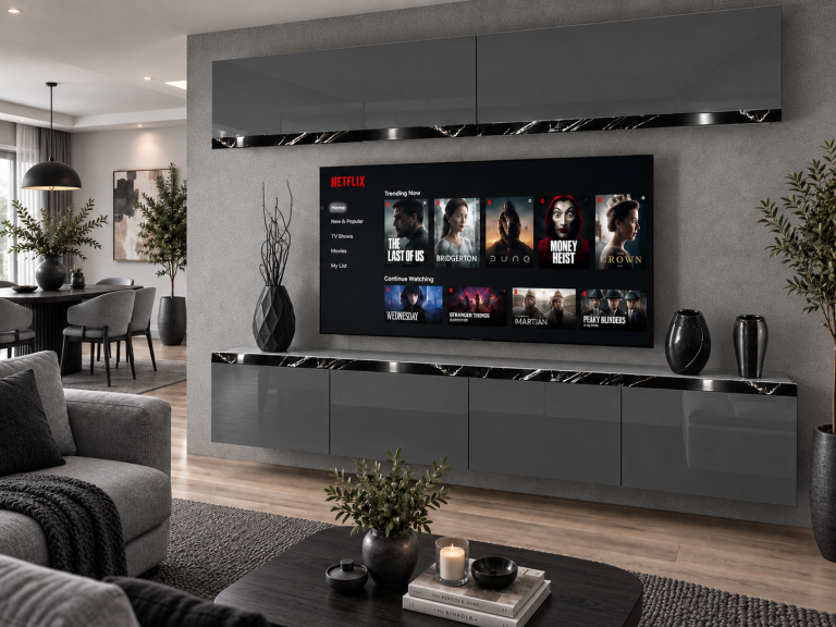 Mobilă de sufragerie Prestige 200 cm TV/RTV gri lucios Producător IMP P Brando 6/5/W/S/0/0/CS