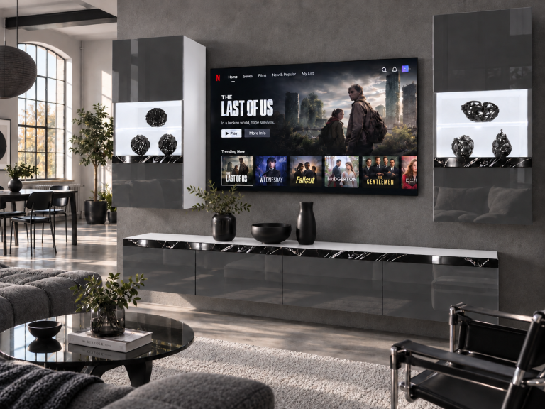 Mobilă sufragerie Prestige 200 cm pentru TV/RTV, gri lucios, Producător: IMP P Keanu 7/5/W/S/0/0/CS