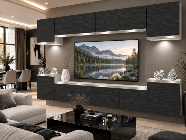 Mobilă de sufragerie Prestige 300 cm TV/RTV negru abanos Producător IMP P Hepburn 4/5/W/HK/0/0/SL