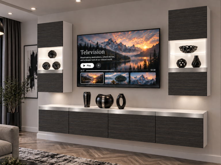 Mobilă sufragerie Prestige 200 cm pentru TV/RTV, negru, abanos. Producător IMP P Keanu 7/5/W/HK/0/0/SL