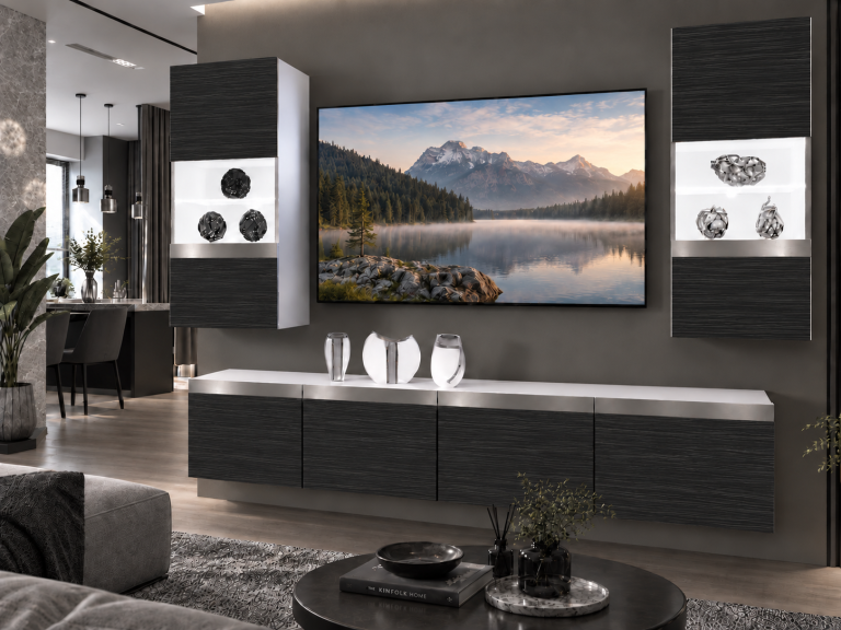 Mobilă sufragerie Prestige 200 cm pentru TV/RTV, negru, abanos. Producător IMP P Keanu 7/5/W/HK/0/0/SL