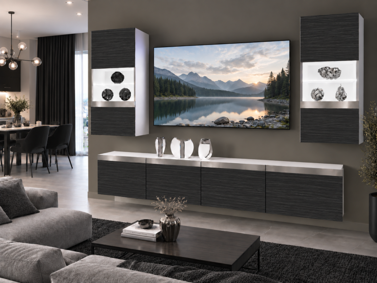 Mobilă sufragerie Prestige 200 cm pentru TV/RTV, negru, abanos. Producător IMP P Keanu 7/5/W/HK/0/0/SL