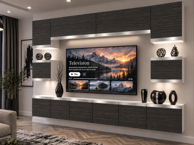 Mobilă de sufragerie Prestige 300 cm TV/RTV negru abanos Producător IMP P Tarantino 3/5/W/HK/0/0/SL