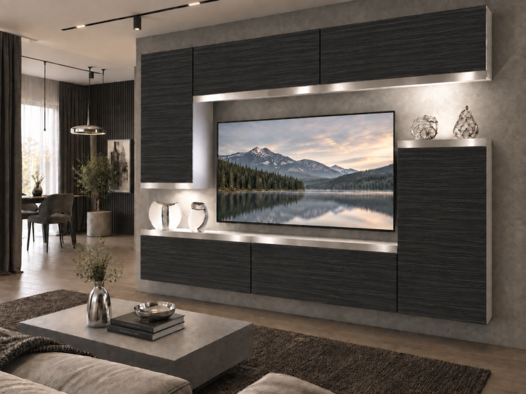 Mobilă sufragerie Prestige 250 cm pentru TV/RTV, negru, abanos. Producător IMP P Woody 8/5/W/HK/0/0/SL