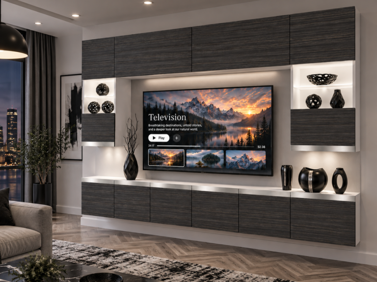 Mobilă de sufragerie  Prestige 300 cm TV/RTV negru abanos Producent IMP P1 Nolan 1/5/W/HK/0/0/SL