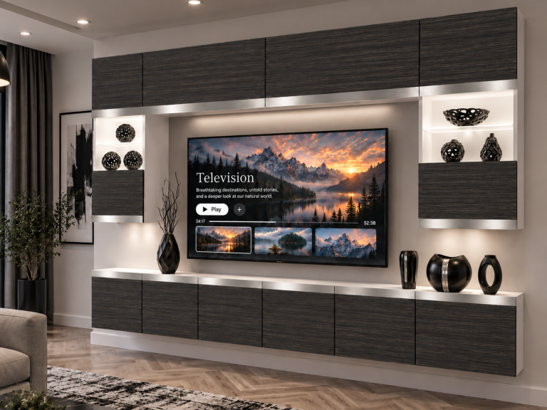 Mobilă de sufragerie  Prestige 300 cm TV/RTV negru abahos Producent IMP P2 Nolan 1/5/W/HK/0/0/SL
