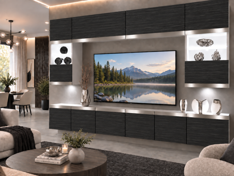 Mobilă de sufragerie  Prestige 300 cm TV/RTV negru abahos Producent IMP P2 Nolan 1/5/W/HK/0/0/SL