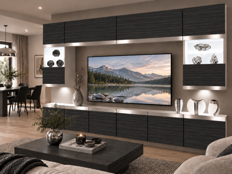 Mobilă de sufragerie  Prestige 300 cm TV/RTV negru abahos Producent IMP P2 Nolan 1/5/W/HK/0/0/SL