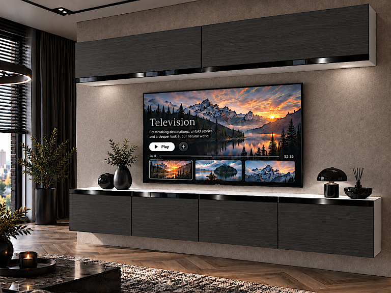 Mobilă de sufragerie Prestige 200 cm TV/RTV negru abanos Producător IMP P Brando 6/5/W/HK/0/0/CP