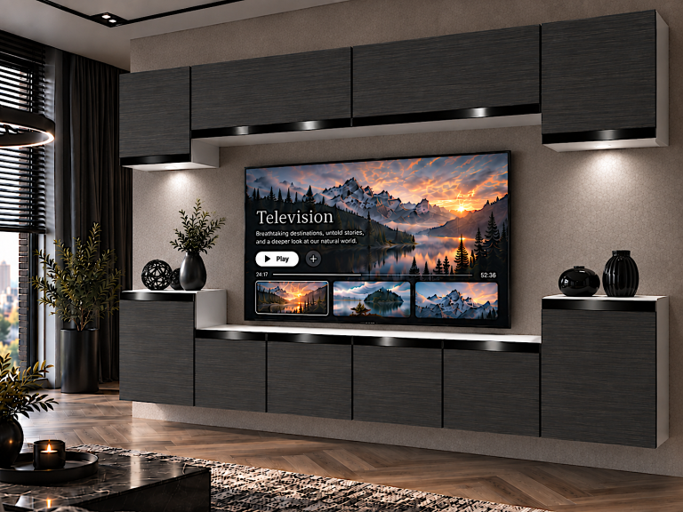 Mobilă de sufragerie Prestige 300 cm TV/RTV negru abanos Producător IMP P Hepburn 4/5/W/HK/0/0/CP