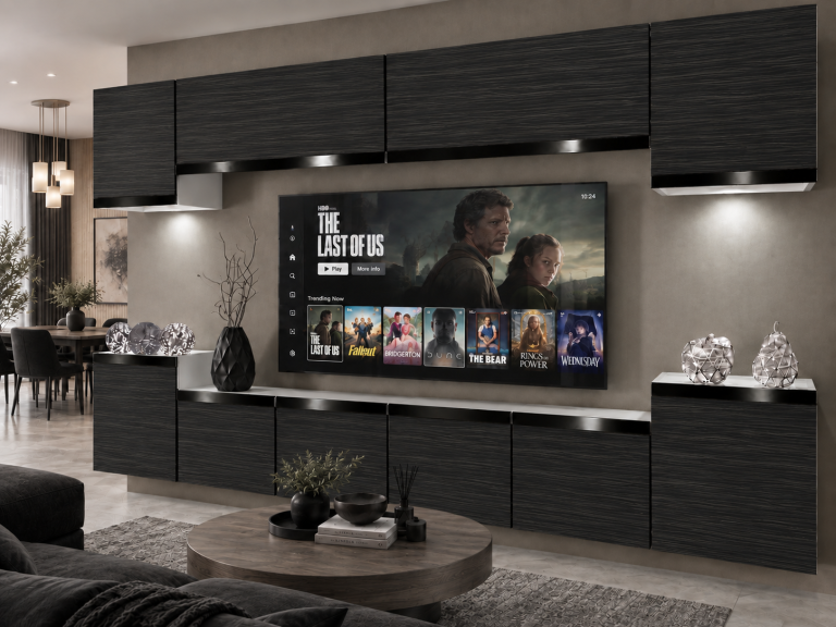Mobilă de sufragerie Prestige 300 cm TV/RTV negru abanos Producător IMP P Hepburn 4/5/W/HK/0/0/CP