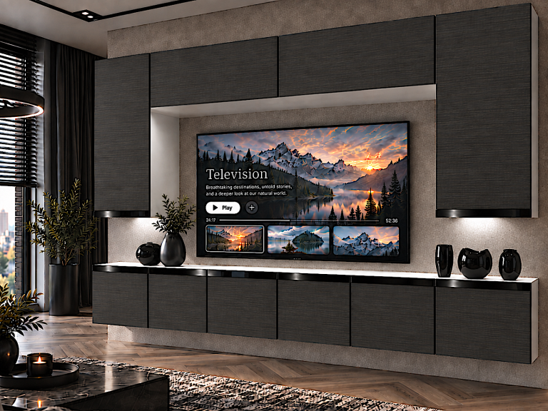 Mobilă de sufragerie Prestige 300 cm TV/RTV negru abanos Producător IMP P Monroe 2/5/W/HK/0/0/CP