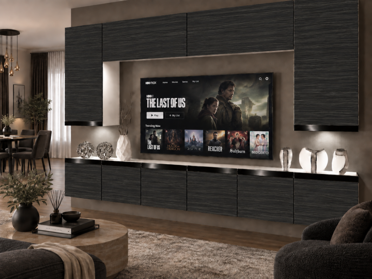 Mobilă de sufragerie Prestige 300 cm TV/RTV negru abanos Producător IMP P Monroe 2/5/W/HK/0/0/CP