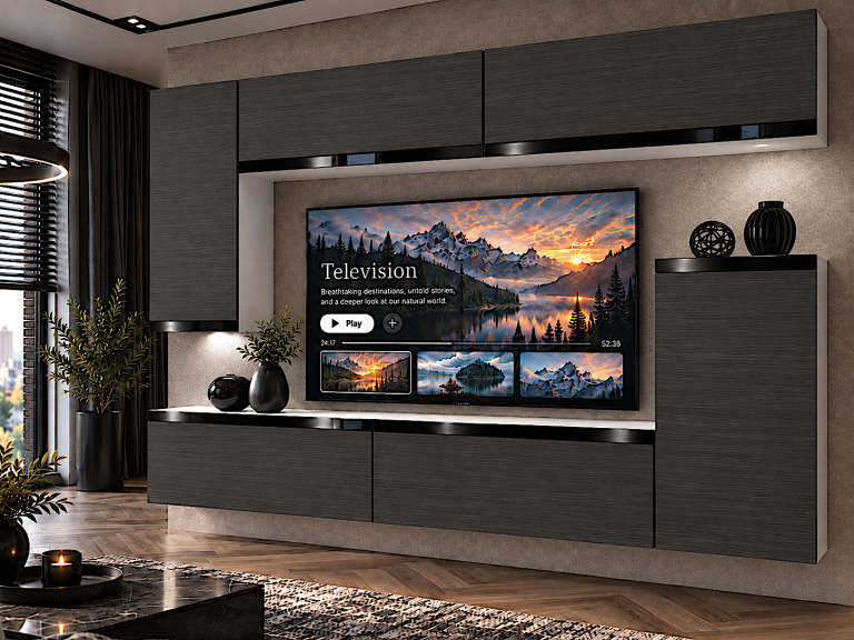 Mobilă sufragerie Prestige 250 cm pentru TV/RTV, negru, abanos. Producător IMP P Woody 8/5/W/HK/0/0/CP