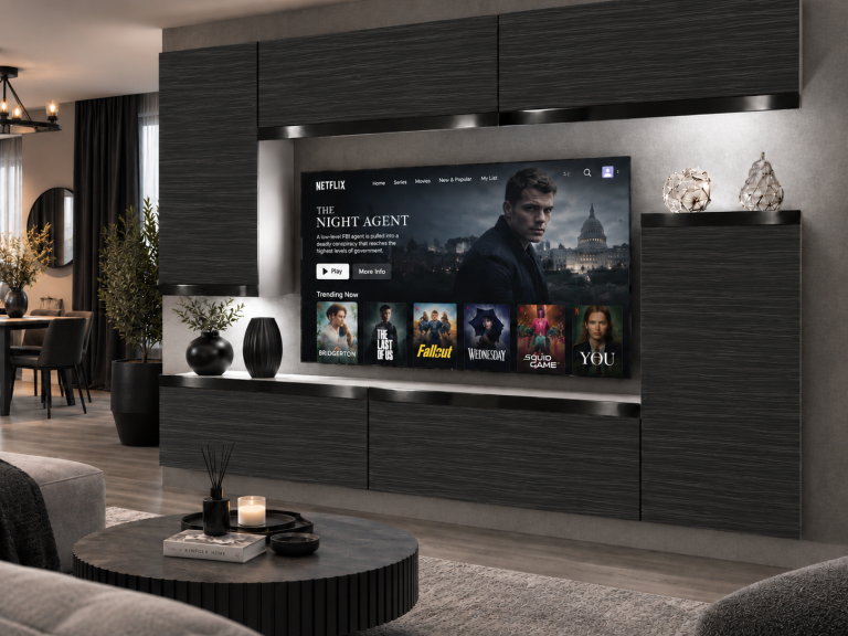 Mobilă sufragerie Prestige 250 cm pentru TV/RTV, negru, abanos. Producător IMP P Woody 8/5/W/HK/0/0/CP