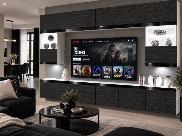 Mobilă de sufragerie  Prestige 300 cm TV/RTV negru abanos Producent IMP P2 Nolan 1/5/W/HK/0/0/CP