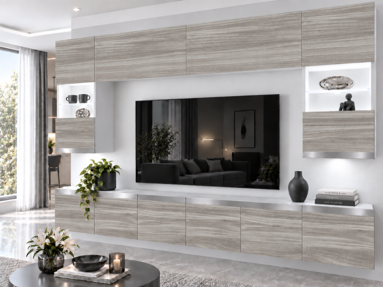 Mobilă de sufragerie Prestige 300 cm TV/RTV gri antracit grafit Producător IMP P1 Nolan 1/5/W/GW1/0/0/SL