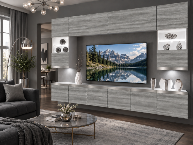 Mobilă de sufragerie Prestige 300 cm TV/RTV gri antracit grafit Producător IMP P1 Nolan 1/5/W/GW1/0/0/SL