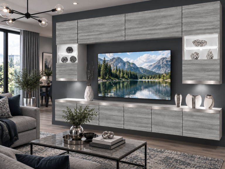 Mobilă de sufragerie Prestige 300 cm TV/RTV gri antracit grafit Producător IMP P1 Nolan 1/5/W/GW1/0/0/SL