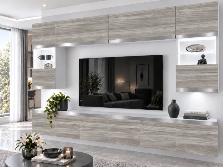 Mobilă de sufragerie Prestige 300 cm TV/RTV gri antracit grafit Producător IMP P2 Nolan 1/5/W/GW1/0/0/SL