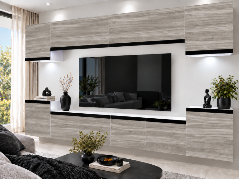 Mobilă de sufragerie Prestige 300 cm TV/RTV gri antracit grafit Producător IMP P Hepburn 4/5/W/GW1/0/0/CM