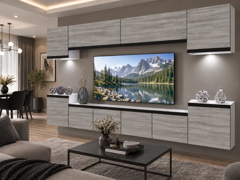 Mobilă de sufragerie Prestige 300 cm TV/RTV gri antracit grafit Producător IMP P Hepburn 4/5/W/GW1/0/0/CM