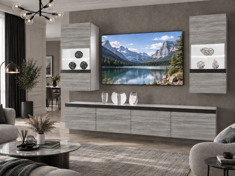 Mobilă sufragerie Prestige 200 cm pentru TV/RTV, gri antracit, grafit. Producător: IMP P Keanu 7/5/W/GW1/0/0/CM