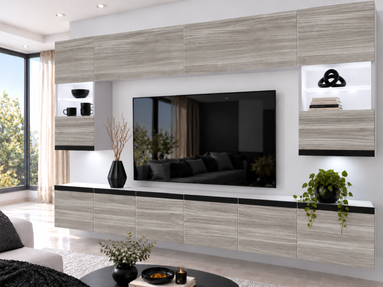 Mobilă  sufragerie Prestige 300 cm TV/RTV gri antracit grafit Producător IMP P1 Nolan 1/5/W/GW1/0/0/CM