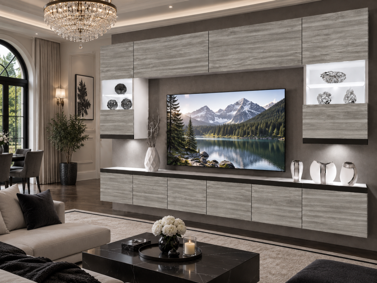 Mobilă  sufragerie Prestige 300 cm TV/RTV gri antracit grafit Producător IMP P1 Nolan 1/5/W/GW1/0/0/CM