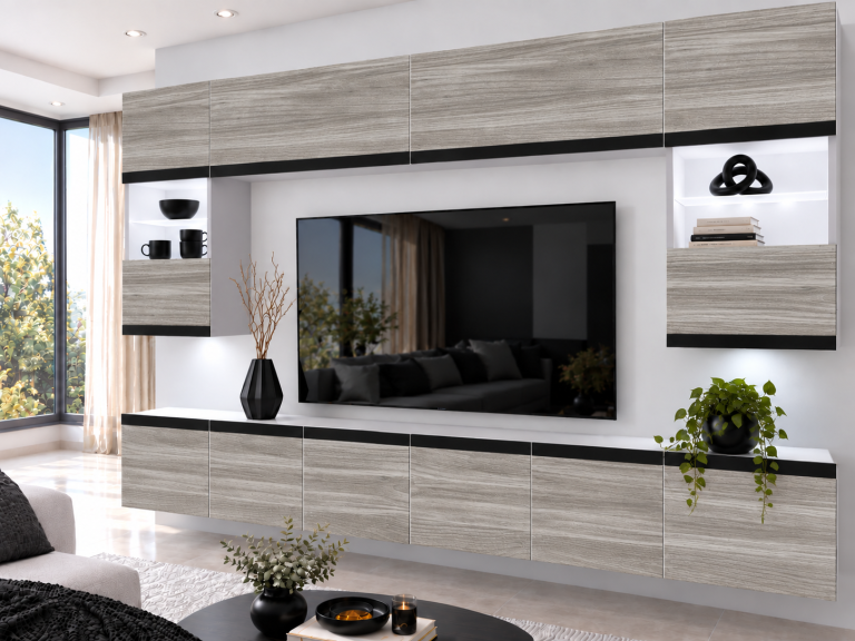 Mobilă sufragerie Prestige 300 cm TV/RTV gri antracit grafit Producător IMP P2 Nolan 1/5/W/GW1/0/0/CM