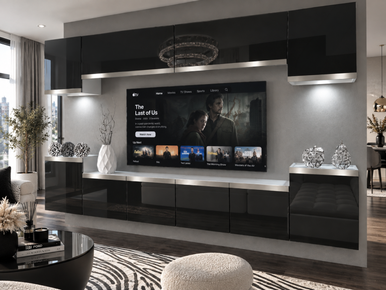 Mobilă de sufragerie Prestige 300 cm TV/RTV negru lucios Producător IMP P Hepburn 4/5/W/B/0/0/SL